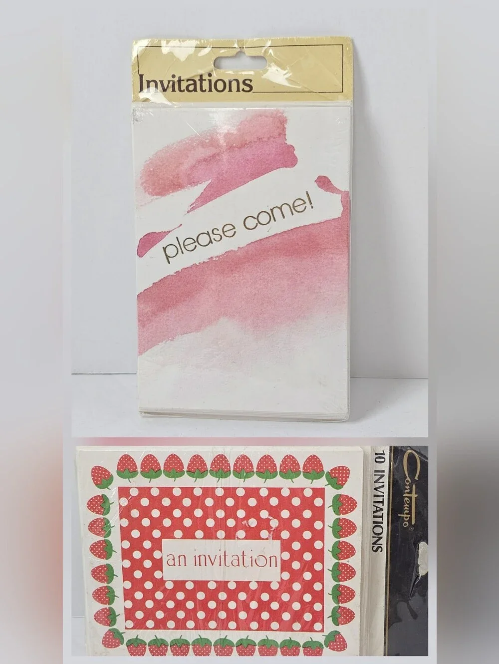 2‎ Sets Vintage Party Invitations 8 Watercolor 10 Strawberry NIP Nostalgia Party